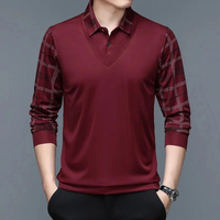 Herren warmes kariertes Poloshirt | Lang – Bordeaux