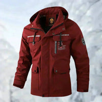 Maximilian | Herren Wasserdichte Steppjacke mit Kapuze Winddichte Outdoorjacke – Rot