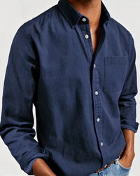 Herren weiches Jeanshemd | Langarm – Dunkelblau