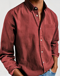 Herren weiches Jeanshemd | Langarm – Rot