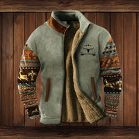 Niklas | Herren Western-Cardigan Fleece gefüttert mit Azteken-Aufdruck – Grau mit Aufdruck