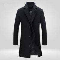 Florian | Herren Wool Coat Einreihiger Langer Wintermantel – Schwarz
