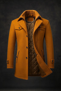 Dominik | Herren Wool Coat gefütterter Wollmantel mit Doppelkragen – Braun