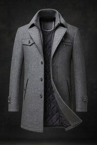 Dominik | Herren Wool Coat gefütterter Wollmantel mit Doppelkragen – Grau