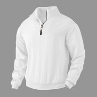 Andreas | Herren Zopfstrick-Pullover mit Viertelreißverschluss Knit Sweater – Weiß