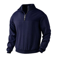 Andreas | Herren Zopfstrick-Pullover mit Viertelreißverschluss Knit Sweater – Marine