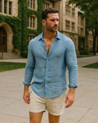 Herrenhemd lässig elegant | Langarm – Blau