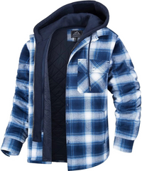 Herrenjacke mit Kapuze und Karomuster | Winter – Weiß/Hellblau