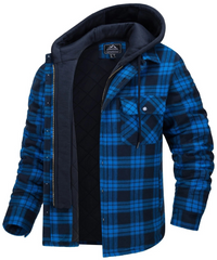 Herrenjacke mit Kapuze und Karomuster | Winter – Schwarz/Blau