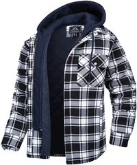 Herrenjacke mit Kapuze und Karomuster | Winter – Schwarz/Weiß