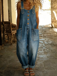 Elinrae - Weit geschnittener Jumpsuit mit Soft-Touch – Jeansblau