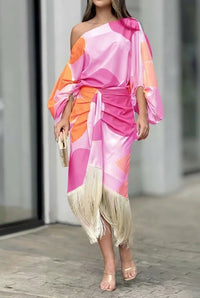 Valira - One-Shoulder-Midikleid mit Fransen – Rosa coral
