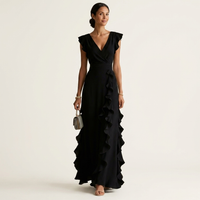 Delyth - Elegantes Rüschen-Maxikleid – Schwarz