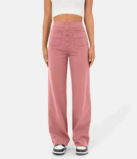 Palazzo Hose für Damen - Leichte weite Hose mit Knopfleiste für den Sommer – Rosa