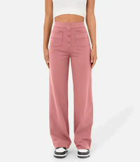 Pia | Damen Elastische Freizeithosen mit hoher Taille – Rosa