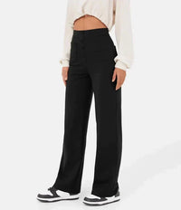 Pia | Damen Elastische Freizeithosen mit hoher Taille – Schwarz