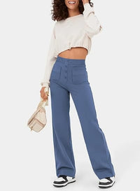 Pia | Damen Elastische Freizeithosen mit hoher Taille – Hellblau