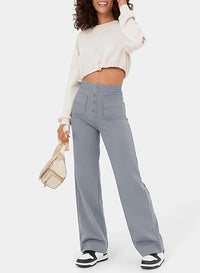 Palazzo Hose für Damen - Leichte weite Hose mit Knopfleiste für den Sommer – Grau