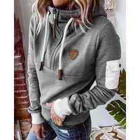 Snuvia™ - Kapuzenpullover mit Viertelreißverschluss Kordelzug und Ärmeltasche – Grau