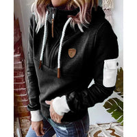 Snuvia™ - Kapuzenpullover mit Viertelreißverschluss Kordelzug und Ärmeltasche – Schwarz