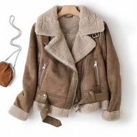 Saynita | Sherpa-Fleece Leder-Bomberjacke – Walnuss Braun