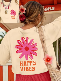 Zorina - Oversize-T-Shirt mit floralem Grafikdesign und Soft-Touch – Beige