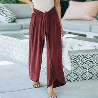 SARAH - Lange Hose mit Gürtel – Weinrot