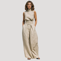 Ilaria | Damen Zweiteiler Rollkragen Oberteil Weite Hose Set – Khaki