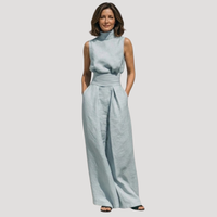 Ilaria | Damen Zweiteiler Rollkragen Oberteil Weite Hose Set – Hellblau