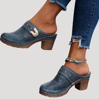 Ilka | Damen Slip-On Clogs mit Blockabsatz – Marine