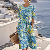 Ilonka | Bedrucktes A-Linien Midikleid – Blau