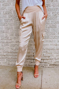 Ilvara | Damen High Waist Cargohose mit Taschen – Champagner