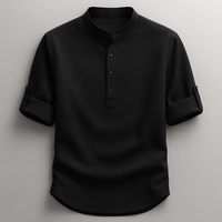 Antero – Langarm Hemd Mit Henley-Kragen – Schwarz
