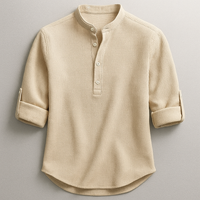 Antero – Langarm Hemd Mit Henley-Kragen – Khaki