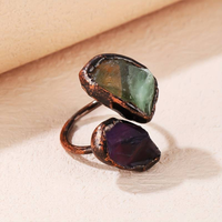 Vintage Natural Intarsien Stein Ring – Grün
