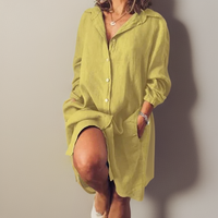 Nielle┃Midi-Kleid aus Baumwolle und Leinen – Gelb