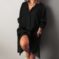 Nielle┃Midi-Kleid aus Baumwolle und Leinen – Schwarz