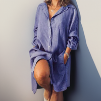 Nielle┃Midi-Kleid aus Baumwolle und Leinen – Blau