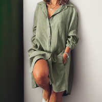 Nielle┃Midi-Kleid aus Baumwolle und Leinen – Grün
