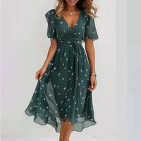 Heidi-Mode | Luftiges Chiffonkleid mit Blumenmuster – Grün