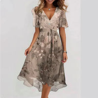 Heidi-Mode | Luftiges Chiffonkleid mit Blumenmuster – Beige