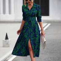 Ainsley | Tailliert Durchgeknöpft Midi Hemdblusenkleid – Grün