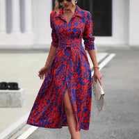 Ainsley | Tailliert Durchgeknöpft Midi Hemdblusenkleid – Orange