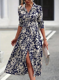 Ainsley | Tailliert Durchgeknöpft Midi Hemdblusenkleid – Marine