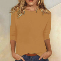 Isabelle | Rundhals Dreiviertelarm Top – Braun