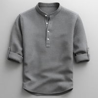 Antero – Langarm Hemd Mit Henley-Kragen – Grau