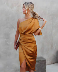 Elegantes Seidenkleid für Damen | Midi – Orange-Gold