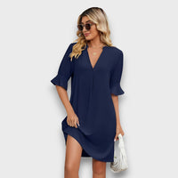 Maivelle – Sommerkleid mit Faltenärmeln und V-Ausschnitt – Dunkelblau