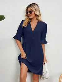 Michèle - Sommerkleid mit V-Ausschnitt und halben Ärmeln – Marine