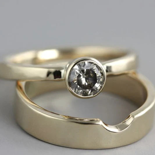 Vintage Gold Intarsien Zirkonia Ring Set